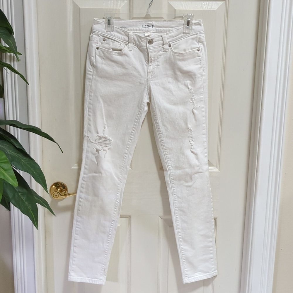 Loft Modern Skinny Women's White Distressed Jeans Size 2